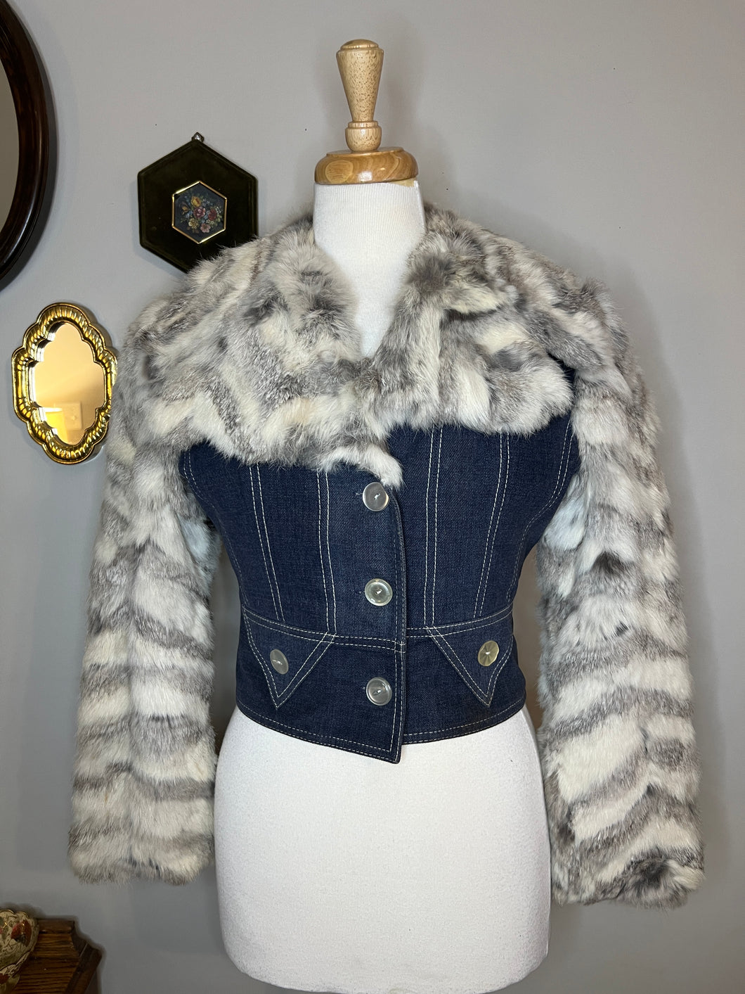 Vintage 70s Rabbit Fur Collar Jacket