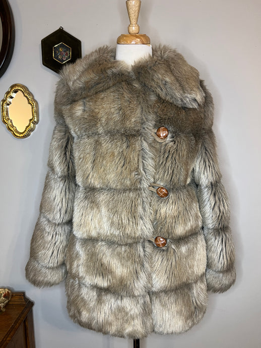 Vintage Faux Fur Toggle Collar Coat