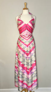 60s Pink Geo Halter Dress
